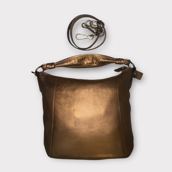 Coach Kristin Hobo Bag 14783 Bronze Metallic Leather Gunmetal Convertible Purse - Picture 5 of 11